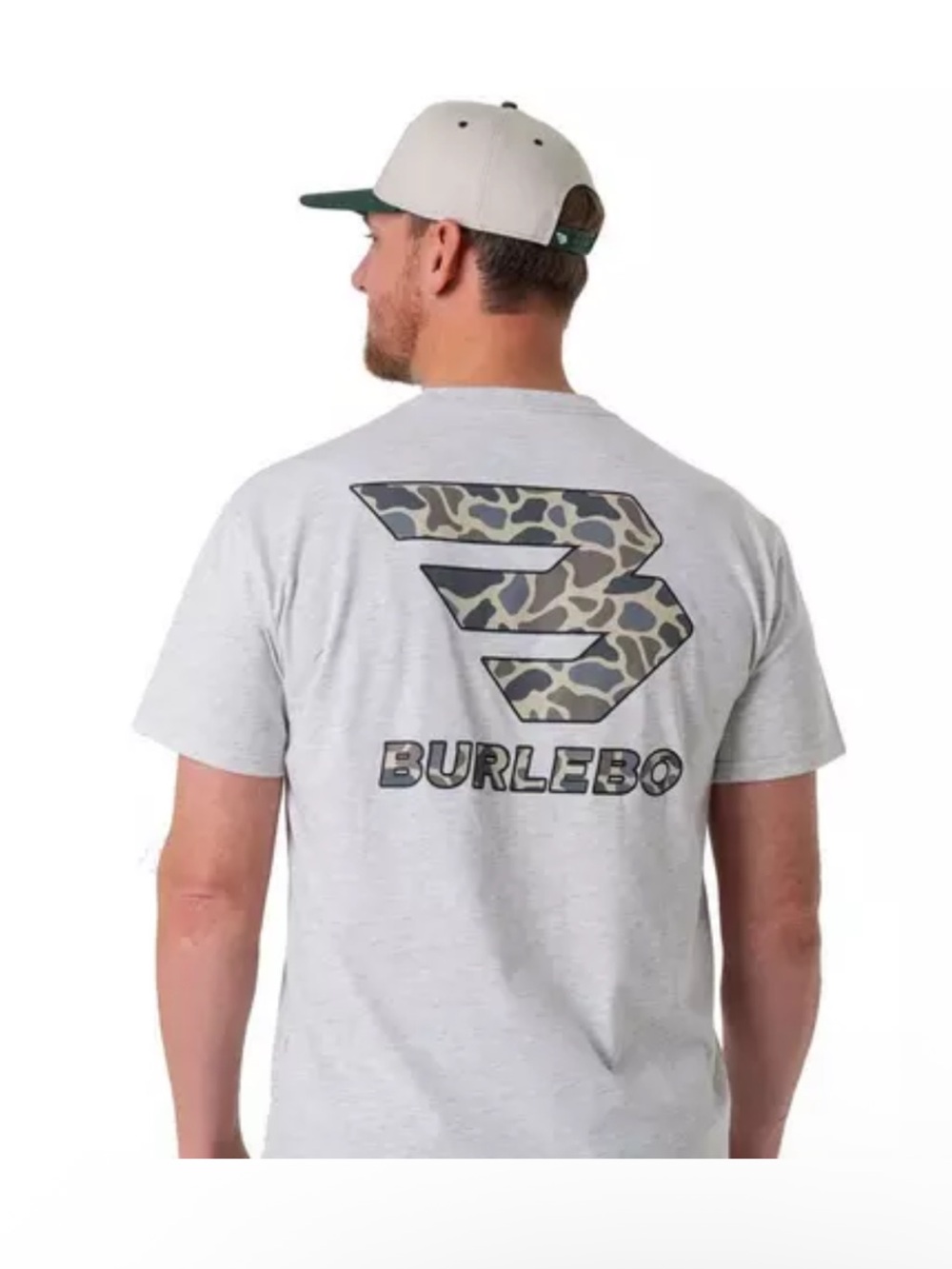 BURLEBO Light Heather Gray Crewneck T-Shirt with Camo Logo